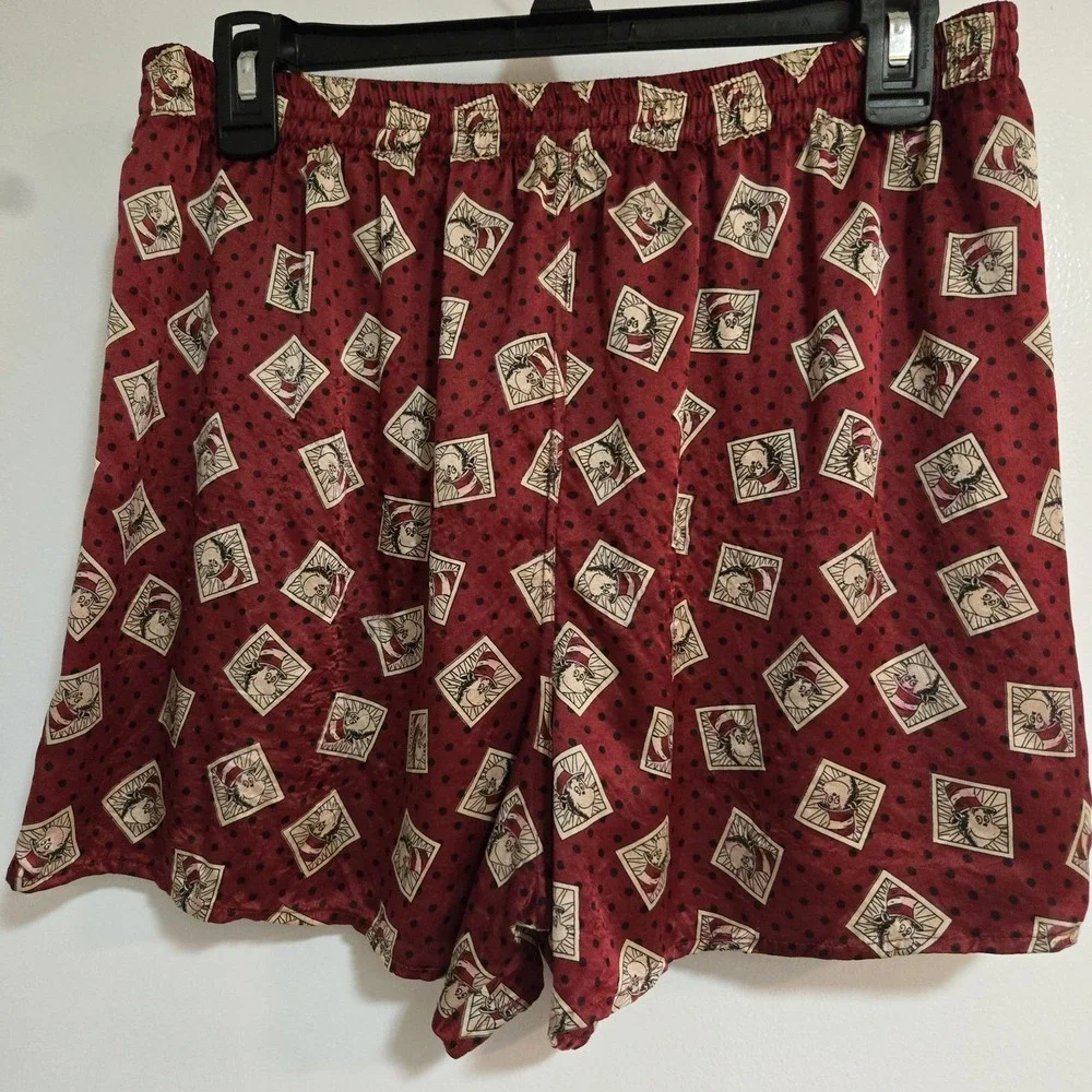Dr. Seuss Sz M (30-32) Cat In The Hat Red SILK Boxer Shorts Pajamas 1994 Vintage
